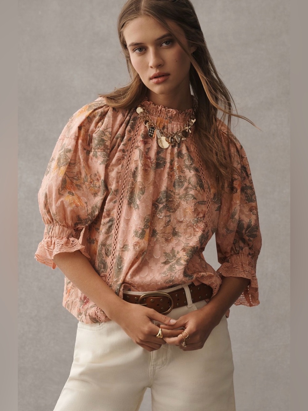 Anthropologie Pilcro Puff-Sleeve High-Neck Blouse